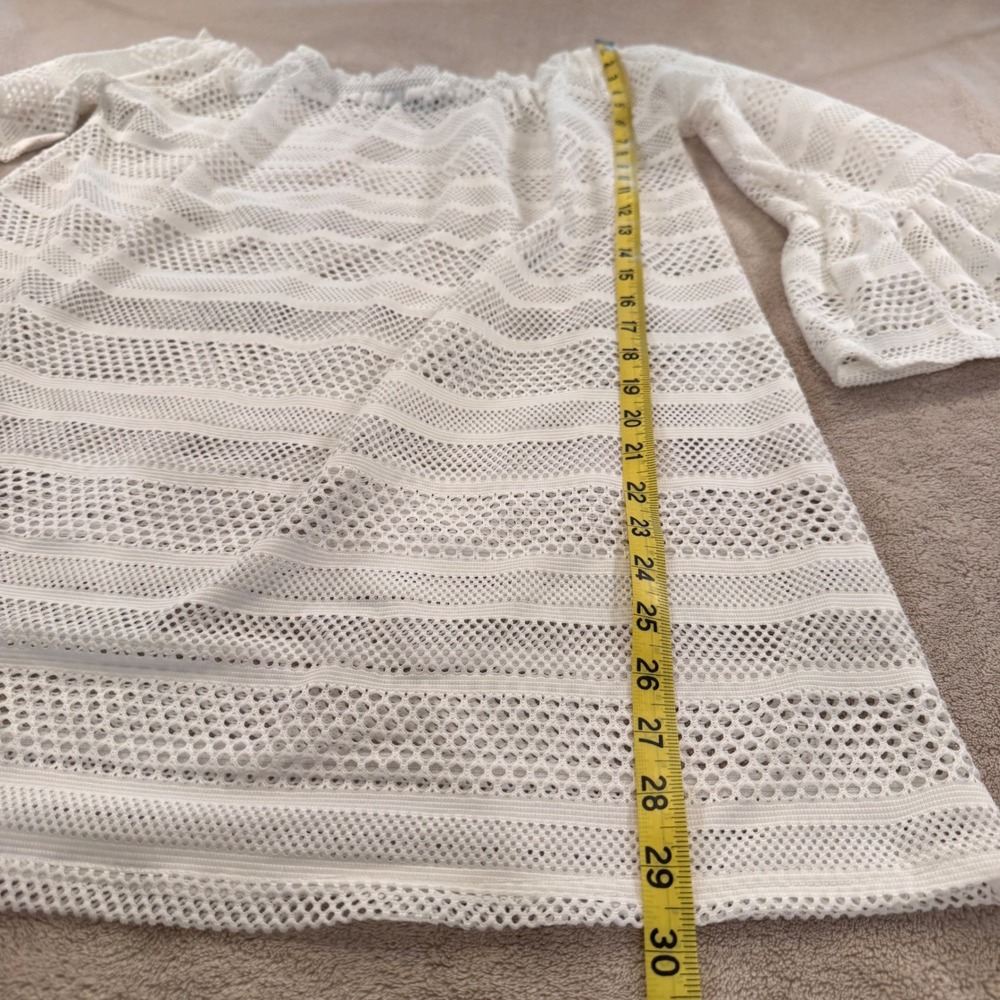 White Crochet Lace Off Shoulder Swim Cover Up Boho Beach Summer Vacation SZ M - Picture 6 of 9